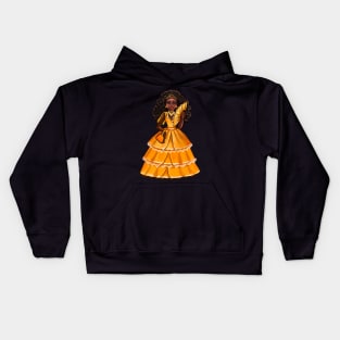 Queen Black Gold  beautiful black woman art Melanin dark brown skin Kids Hoodie